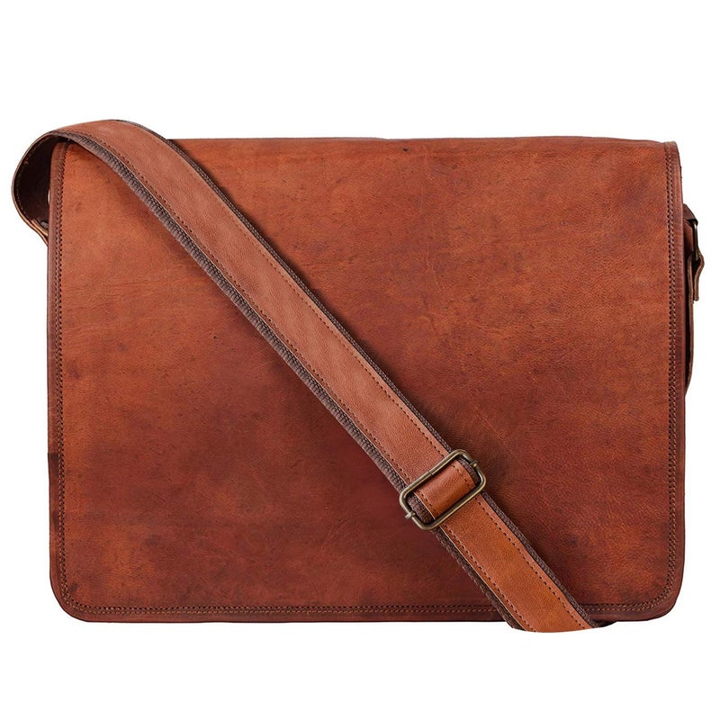 RUSTIC TOWN 15 inch Vintage Crossbody Full Grain Leather Laptop Messenger Bag - Image 1